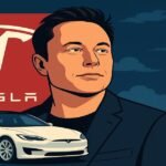 Elon Musk illustration with Tesla and SpaceX themes