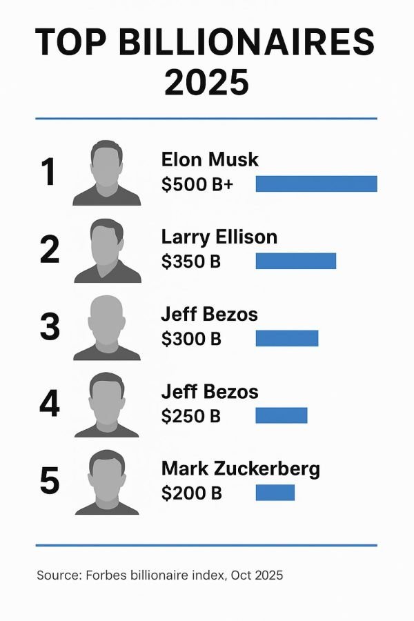 World’s richest people 2025 chart showing Elon Musk at $500 billion